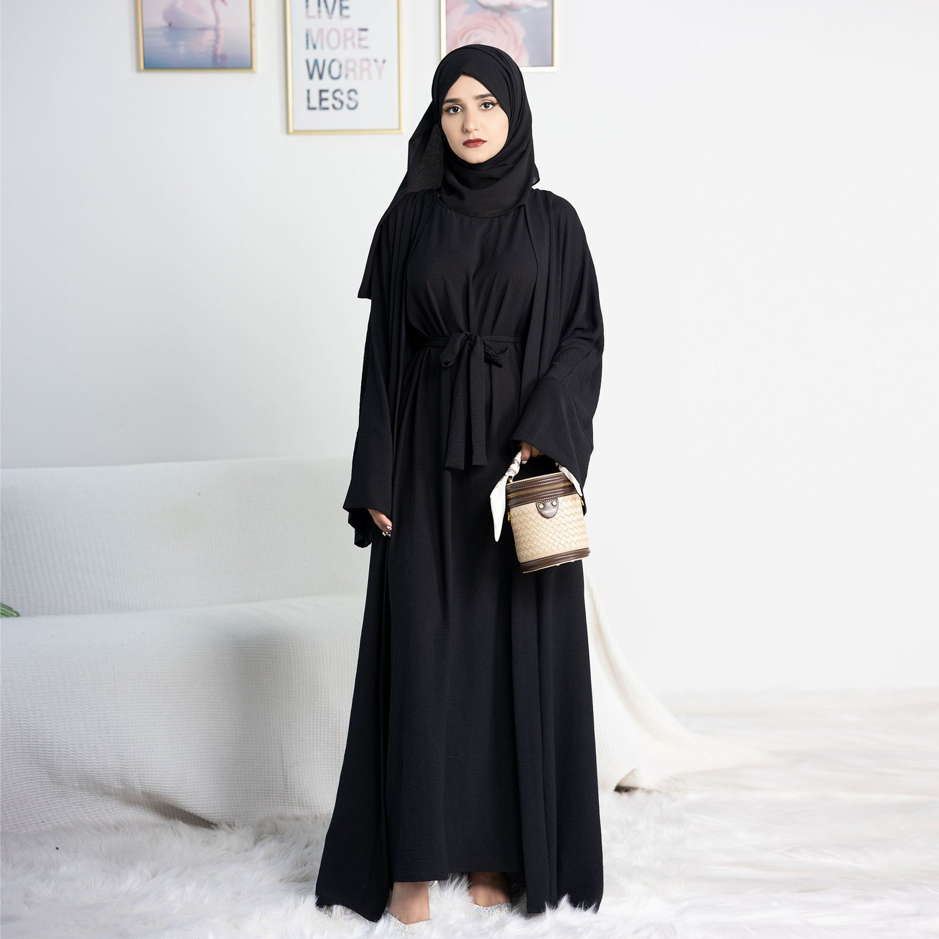 Long robe cardigan dress with two-piece inner layer