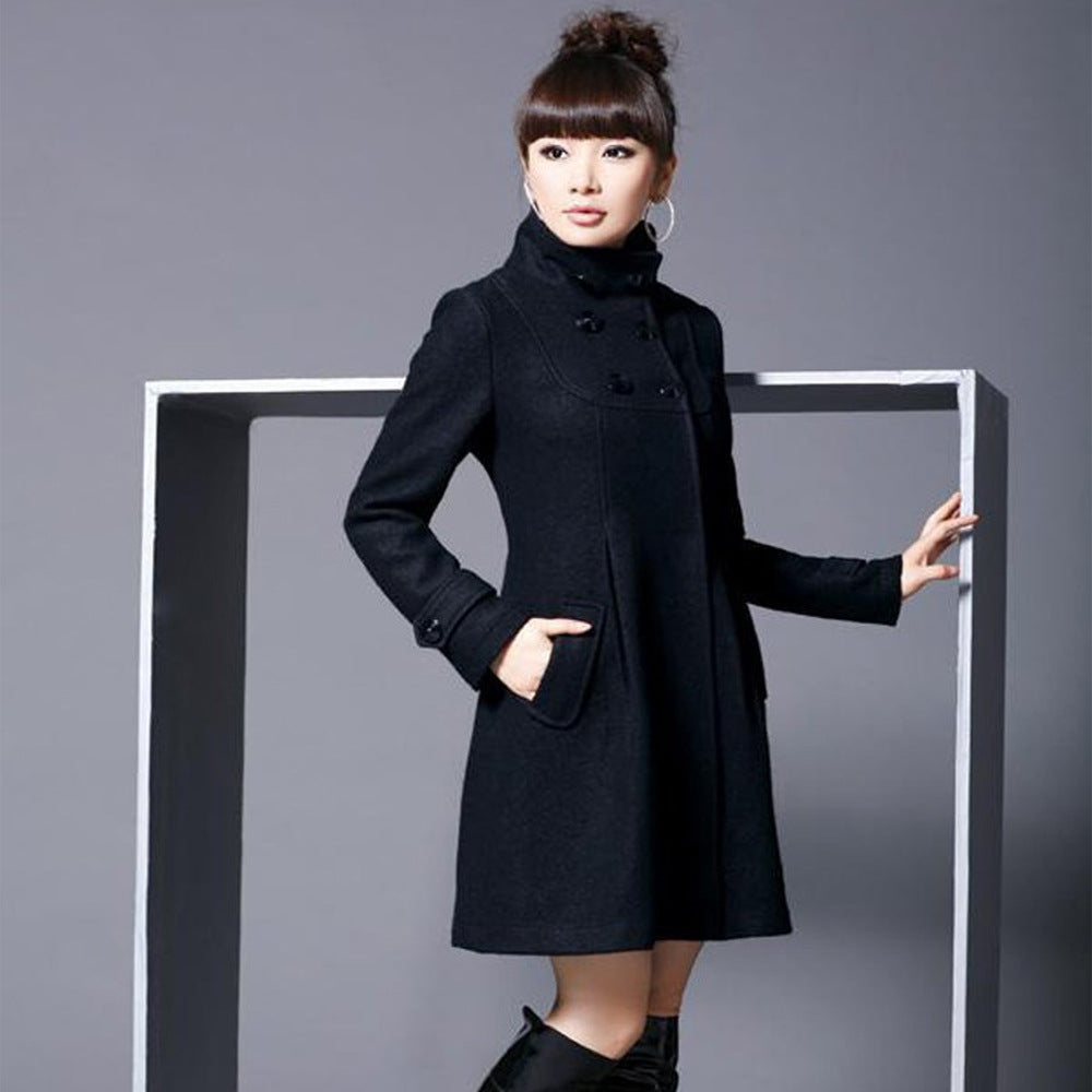 Wool Blend Coat Hooded Double-Breasted