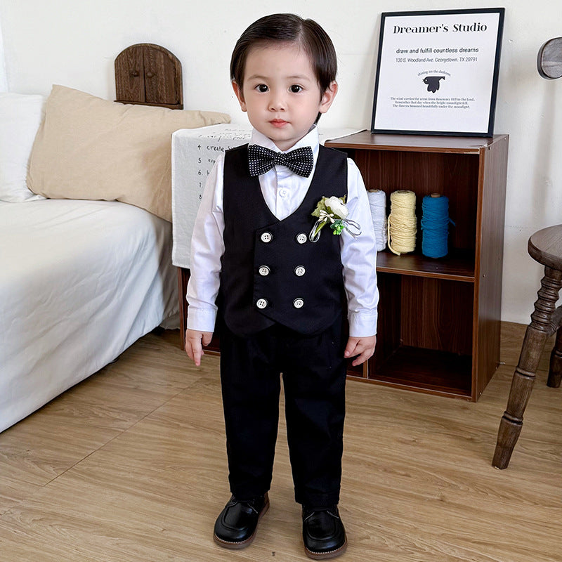 Boys' Formal Suit Set with Bow Tie and Corsage