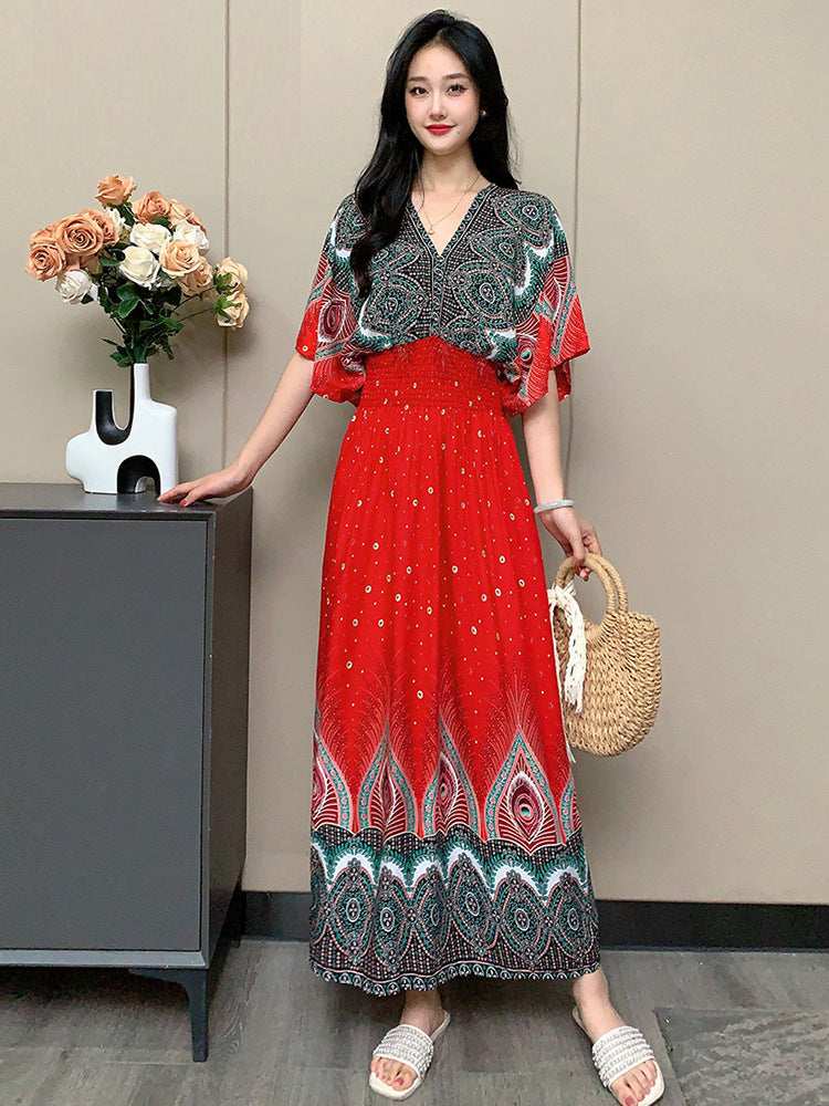 V-neck beach vacation dress