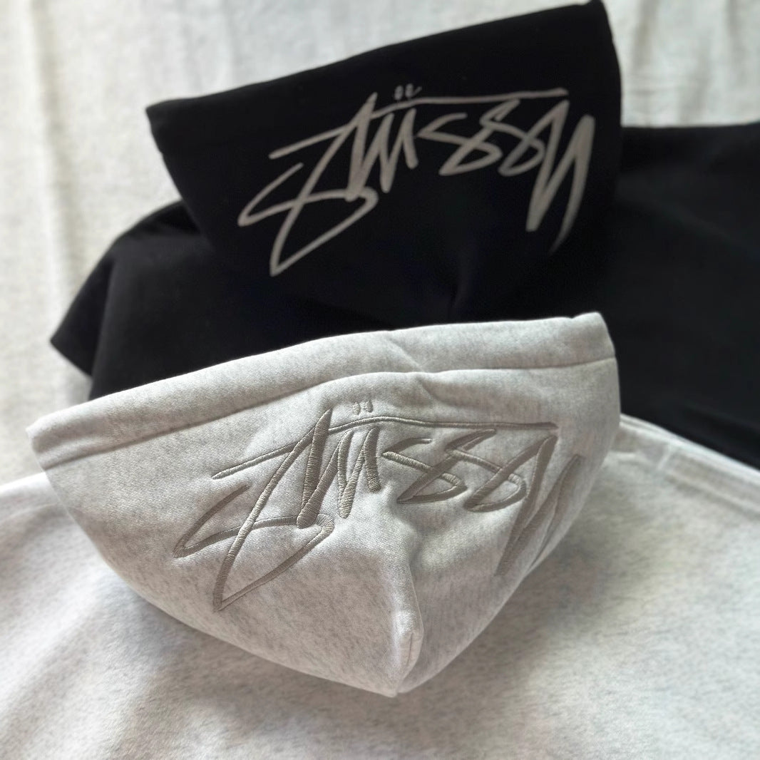 Embroidered Fleece-Lined Hooded Sweater