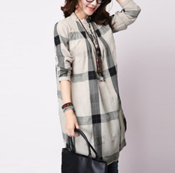 Checked cotton and linen shirt