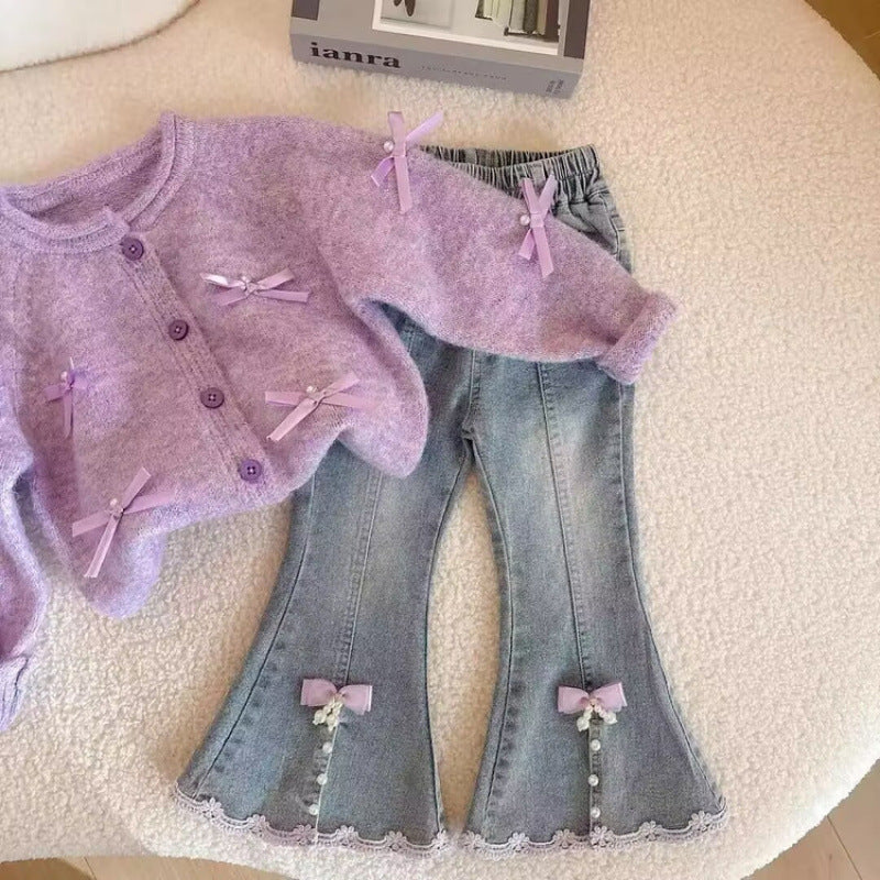 Girls' Letter Print Hooded Sweatshirt and Overalls Set