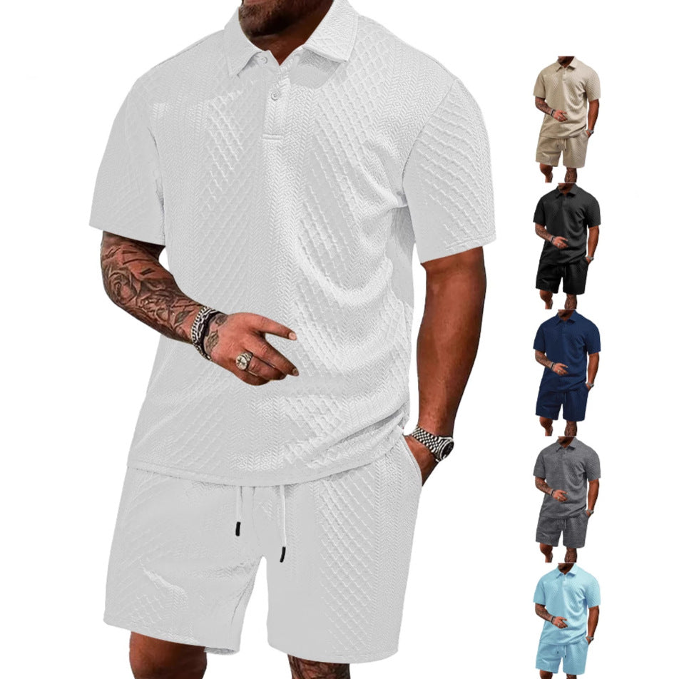 Jacquard fabric men's POLO shirt short-sleeved set
