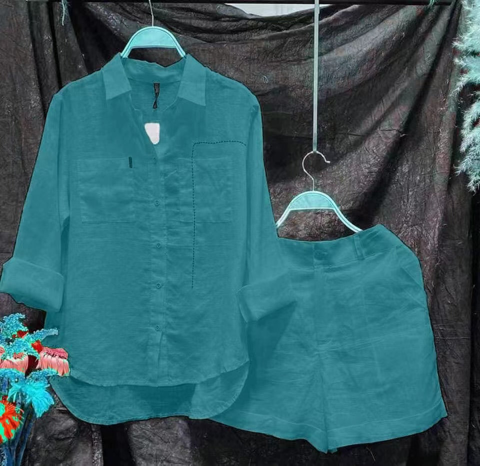 Plus Size Cotton Linen Casual Shirt and Pants Set