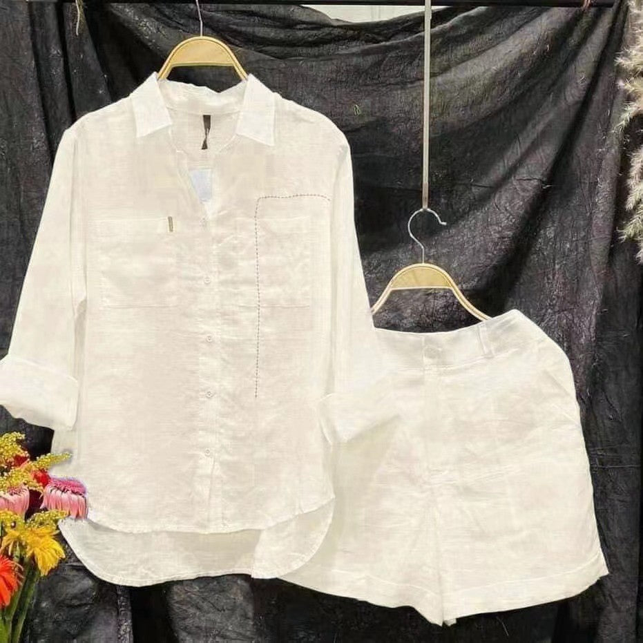 Plus Size Cotton Linen Casual Shirt and Pants Set