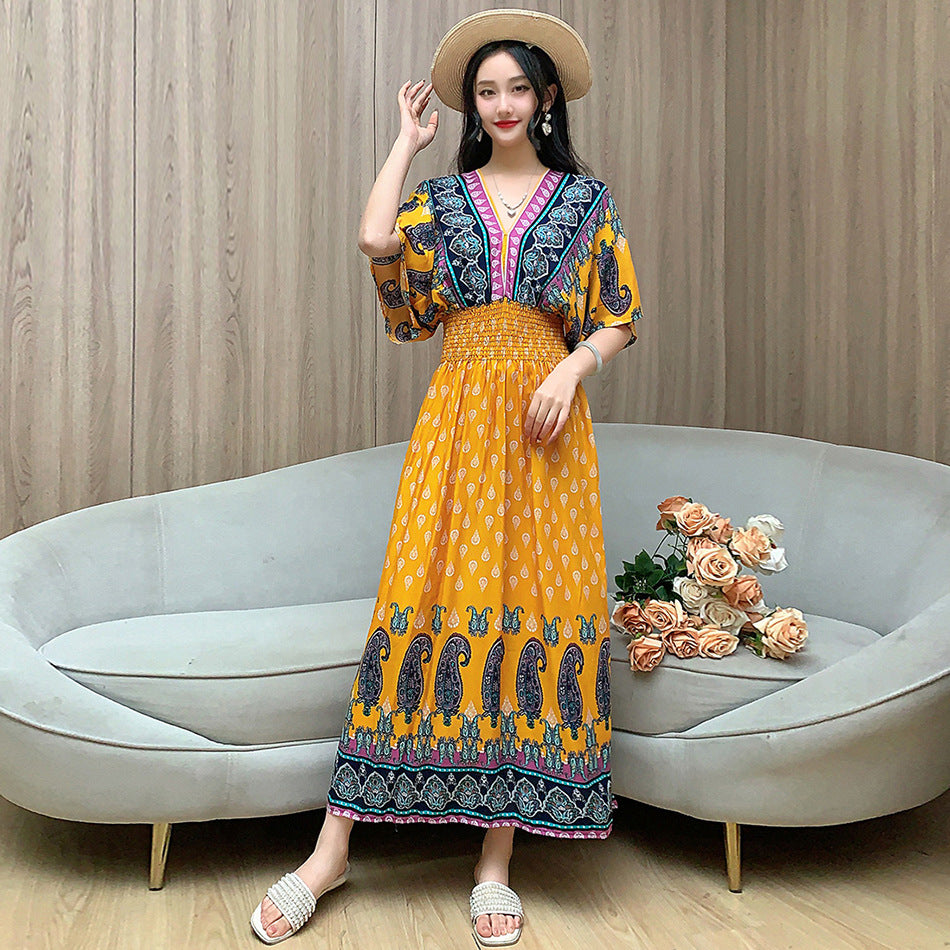 V-neck beach vacation dress