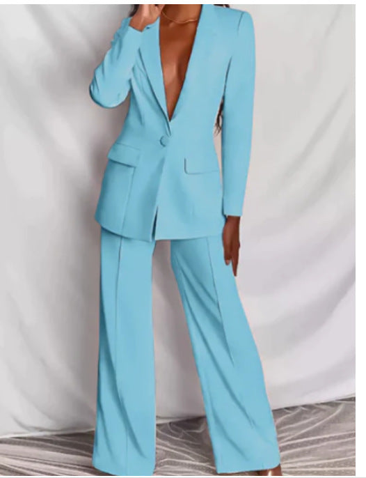 Elegant Women's Long Sleeve Pants Suit Set