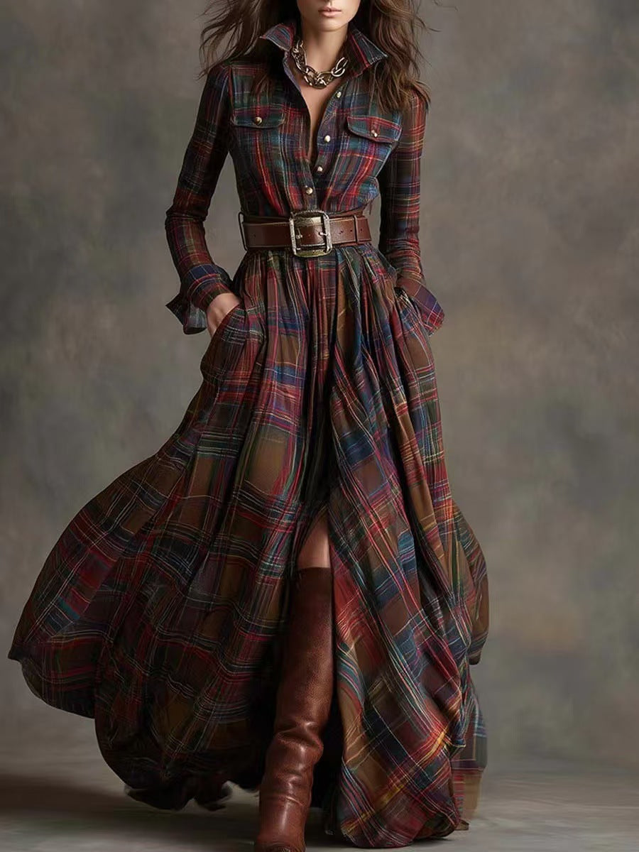 Retro Plaid Slimming Irregular Dress