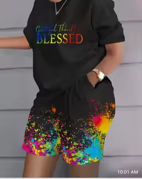 Short-Sleeved Printed Commuter Suit