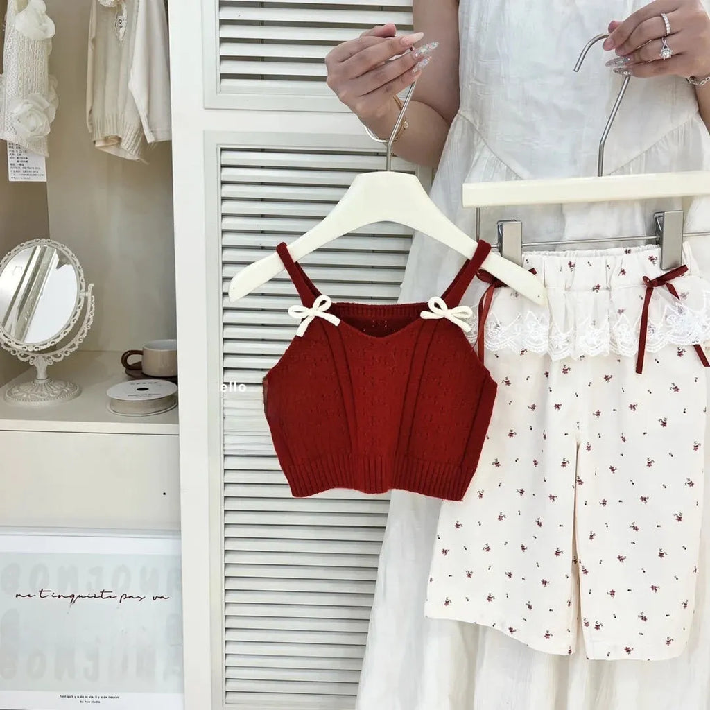 Girls' Knit Sleeveless Top and Wide Leg Pants Set