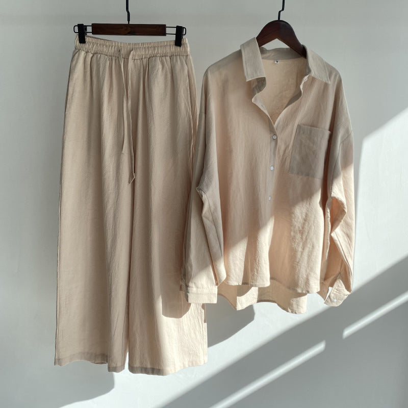 Women's Cotton Linen Shirt and Pants Set