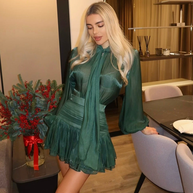 Bow Tie Shirt and Pleated Skirt Set
