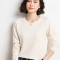 Ladies Solid Color Round Neck Long Sleeve Pullover Sweater