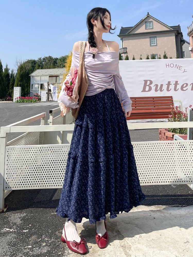 Floral half-length skirt