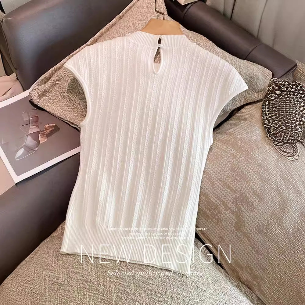 Women's knitted sweater, vest, pearl knitted top
