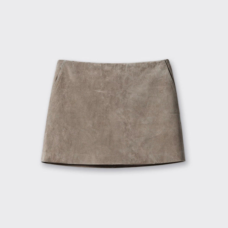 Genuine Leather Distressed Velvet Hip Skirt