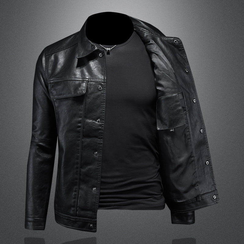Men's PU Leather Jacket Slim Fit Casual Lapel Motorcycle Style