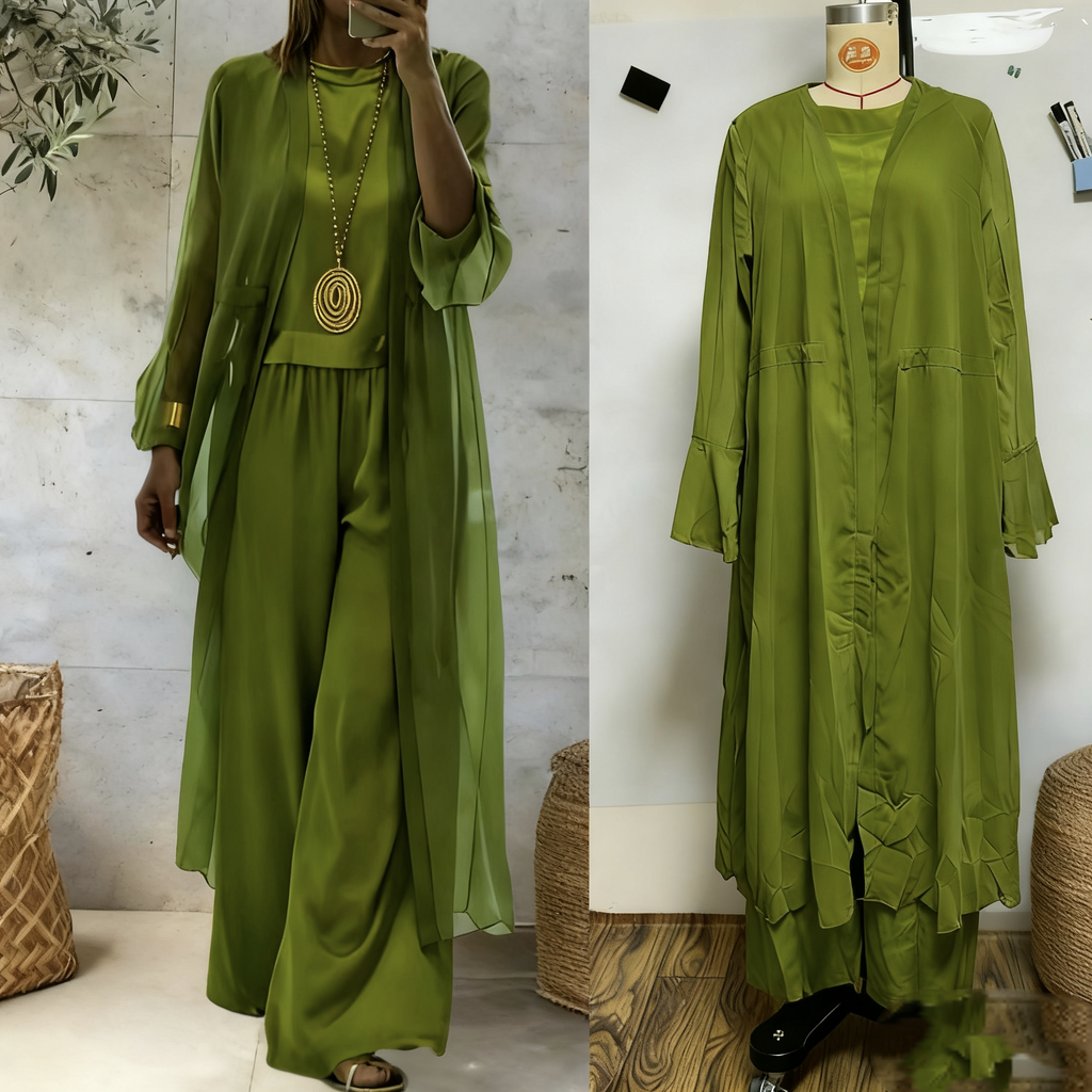Cardigan vest plus wide-leg pants set