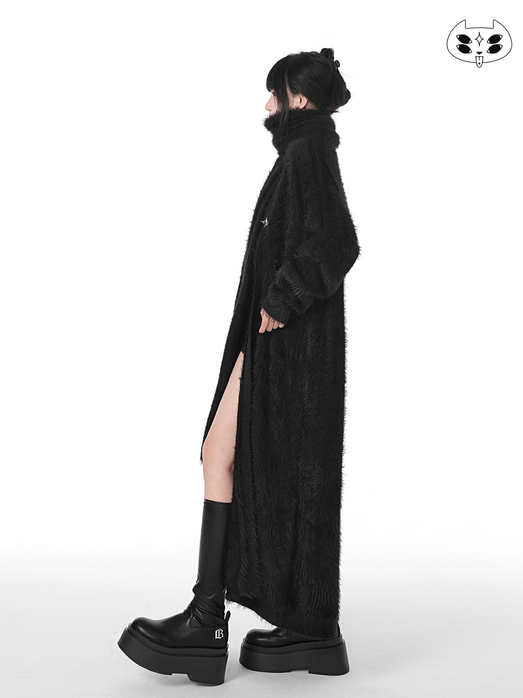 Long Fur Cardigan with Scarf