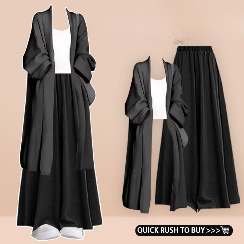 Women's pants suit - Three-piece set cardigan, camisole, and culotte trousers