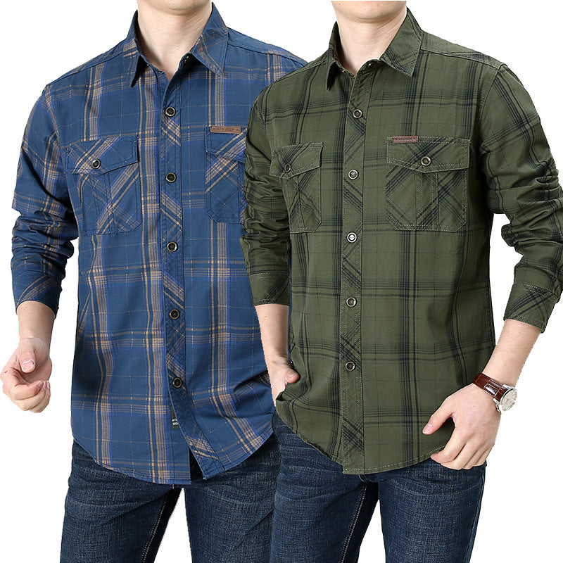 Mens Printed Plaid Long Sleeve Cotton Shirt