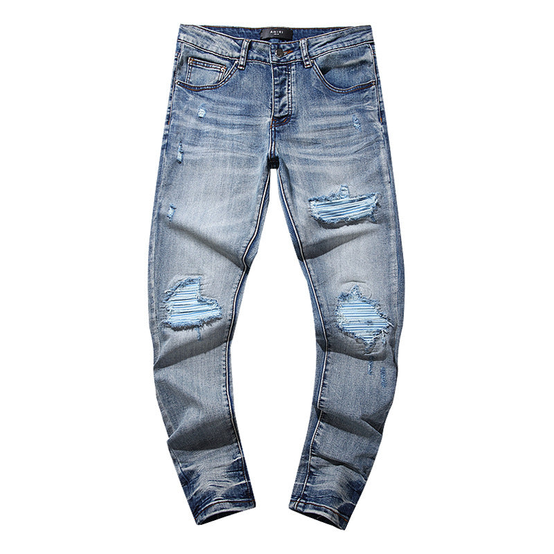 Hole-less straight-leg jeans