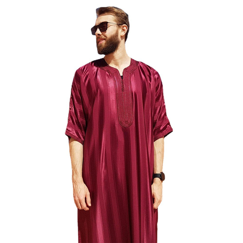 Middle Eastern Striped Embroidered Robe