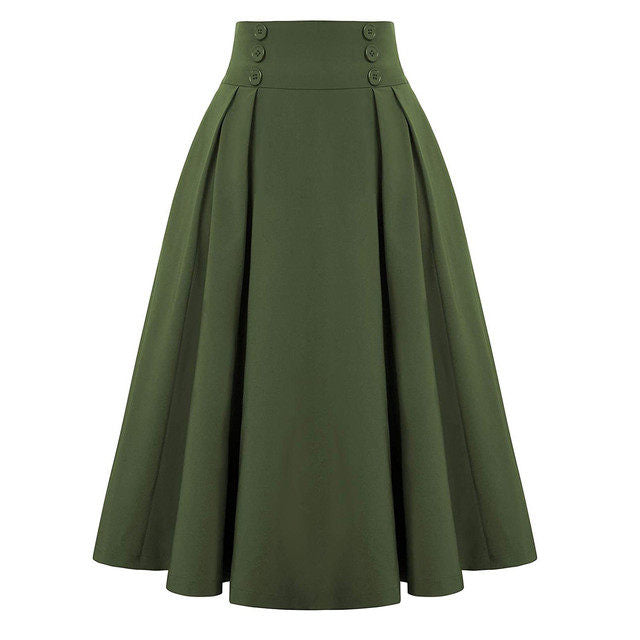 Retro high-waisted pleated long dress