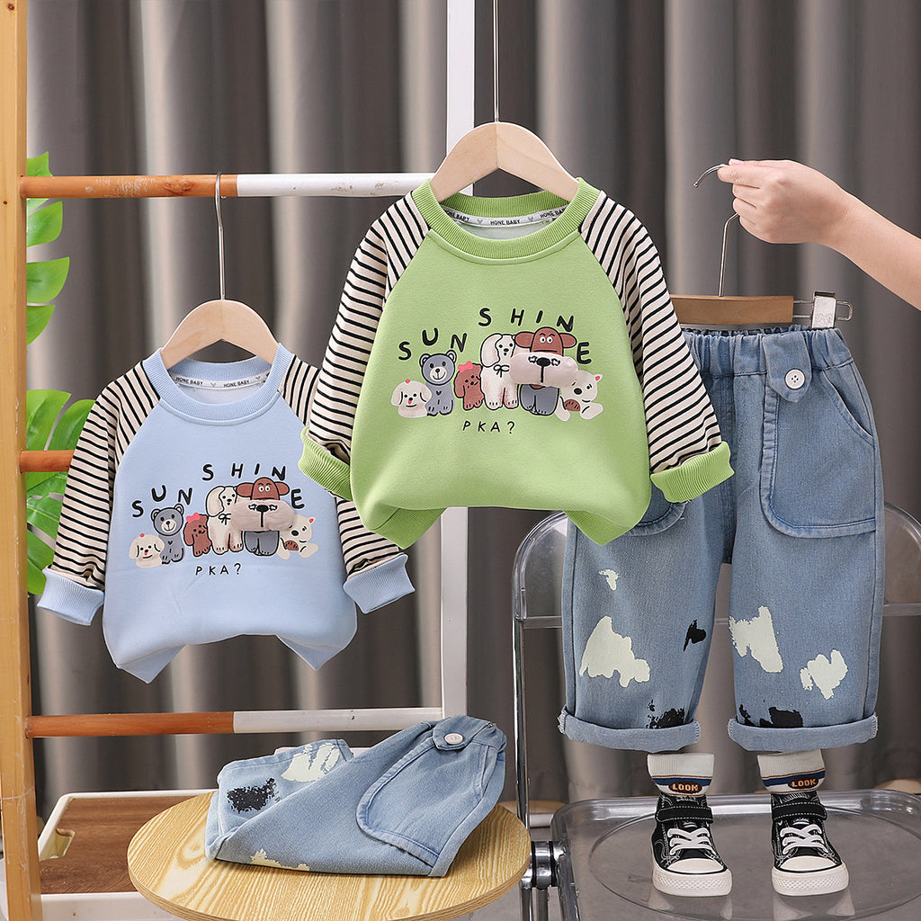 Green and black striped top children's set