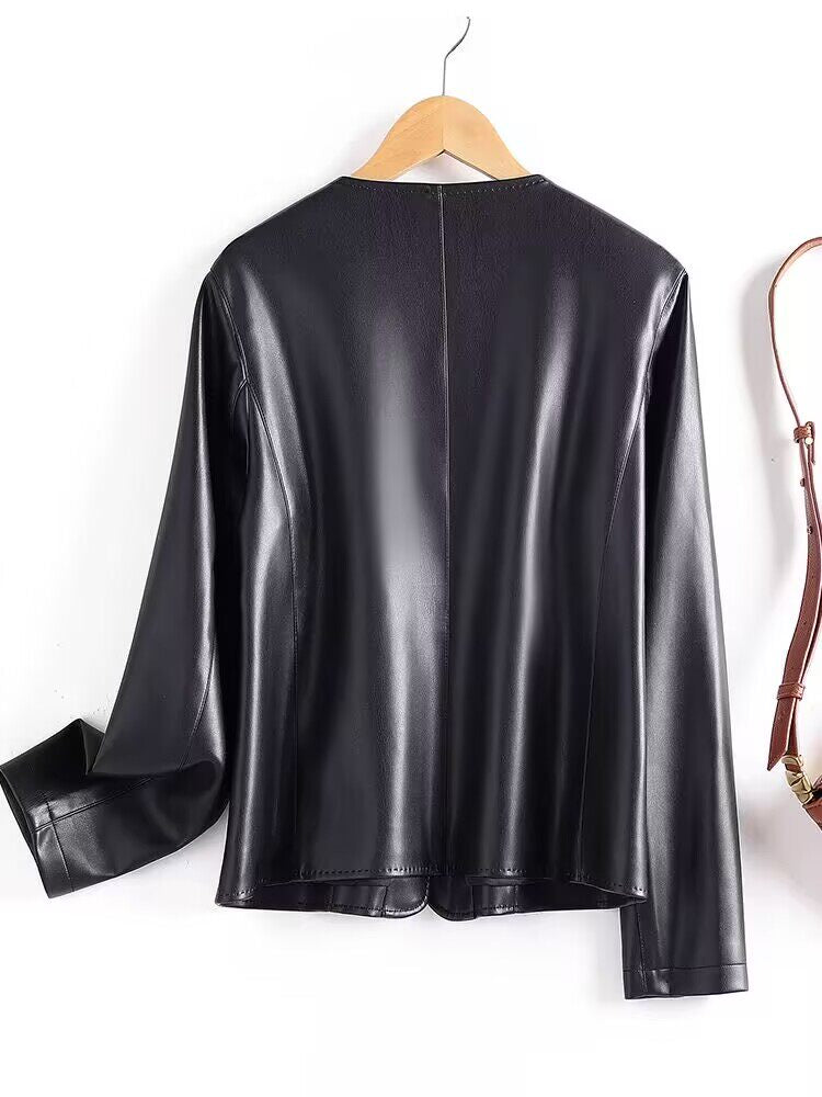 Women's Sheepskin Leather Jacket Slim Fit Short Coat