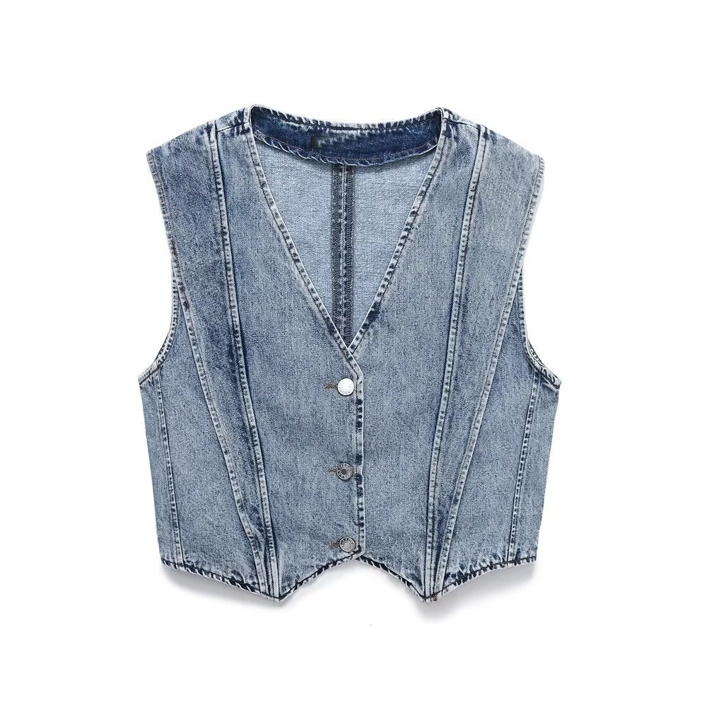 Denim vest shorts set