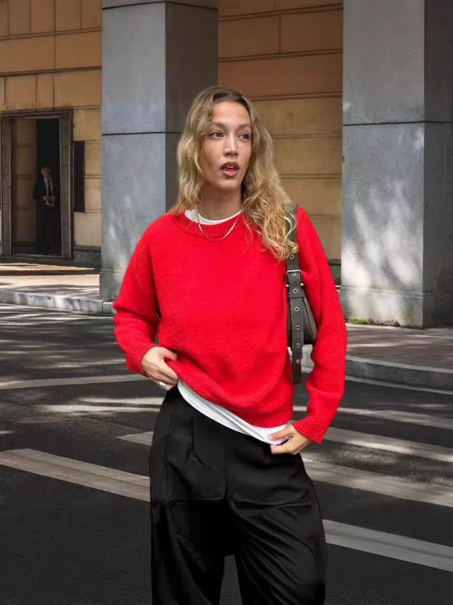 Round-neck loose-fitting pullover long-sleeve