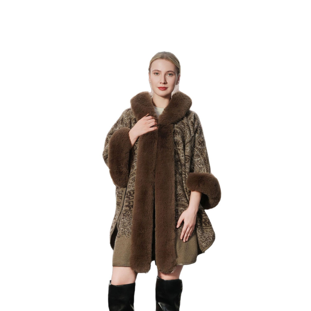 Knitted Printed Women's Cape Coat