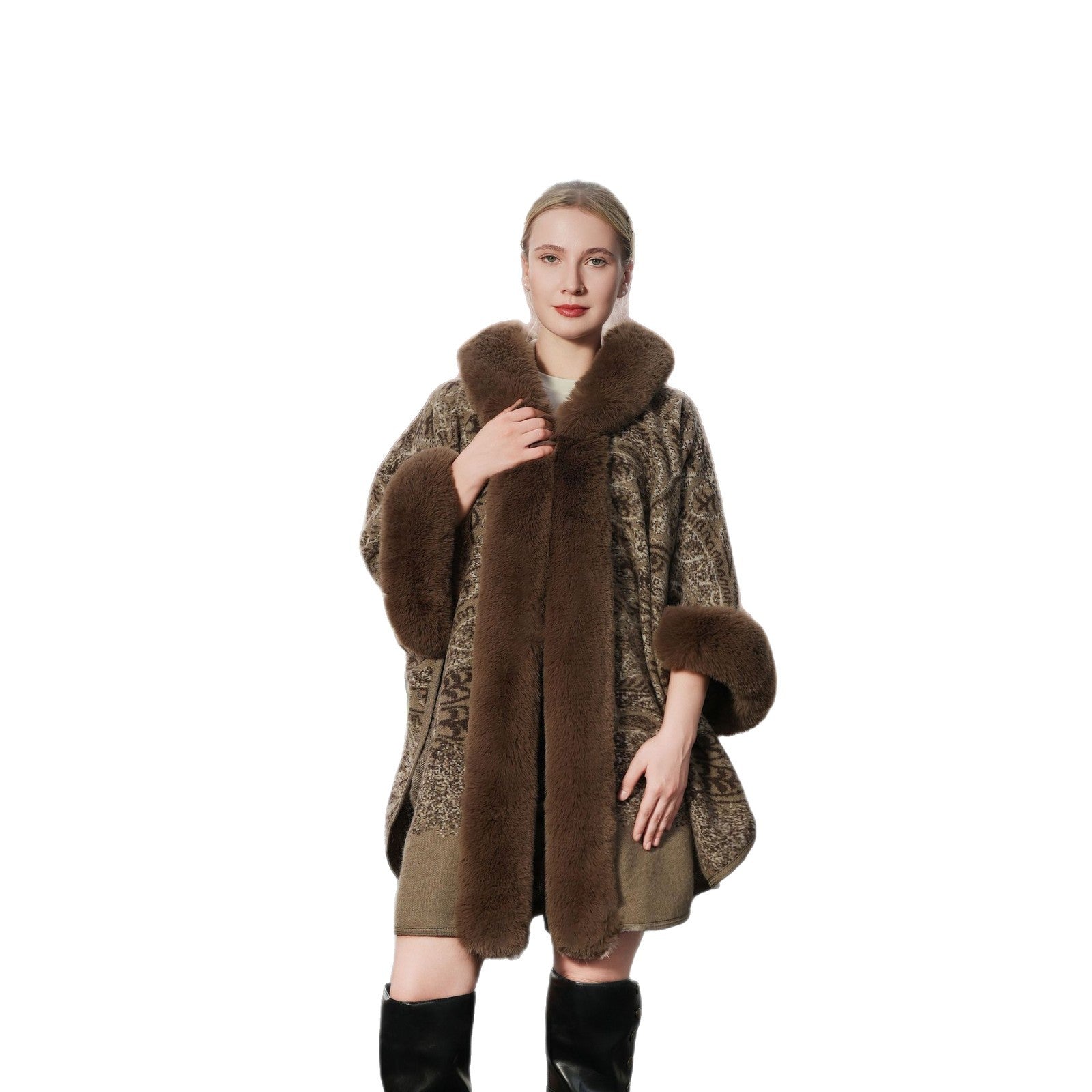 Knitted Printed Women's Cape Coat