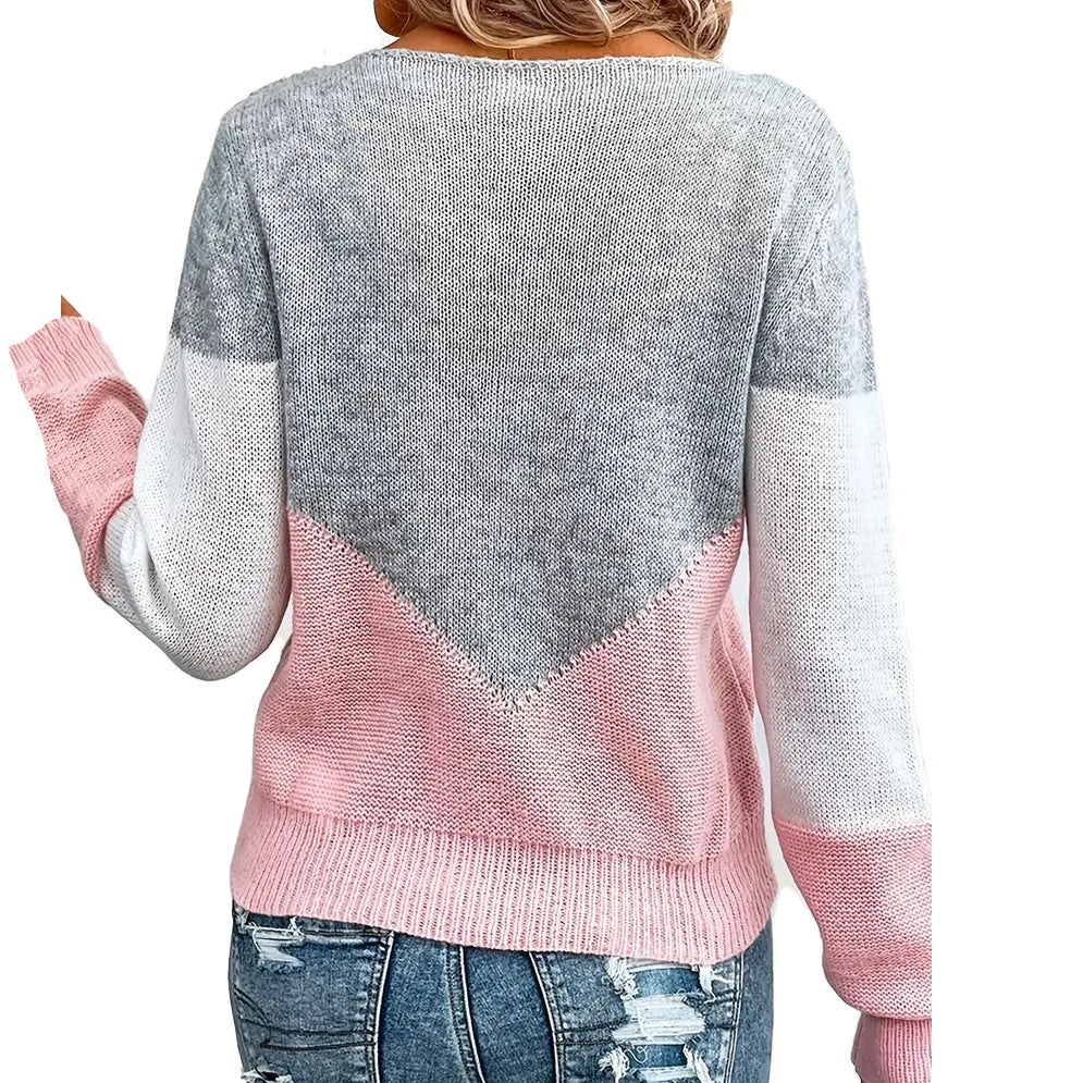 Color-Blocked Round Neck Pullover Sweater