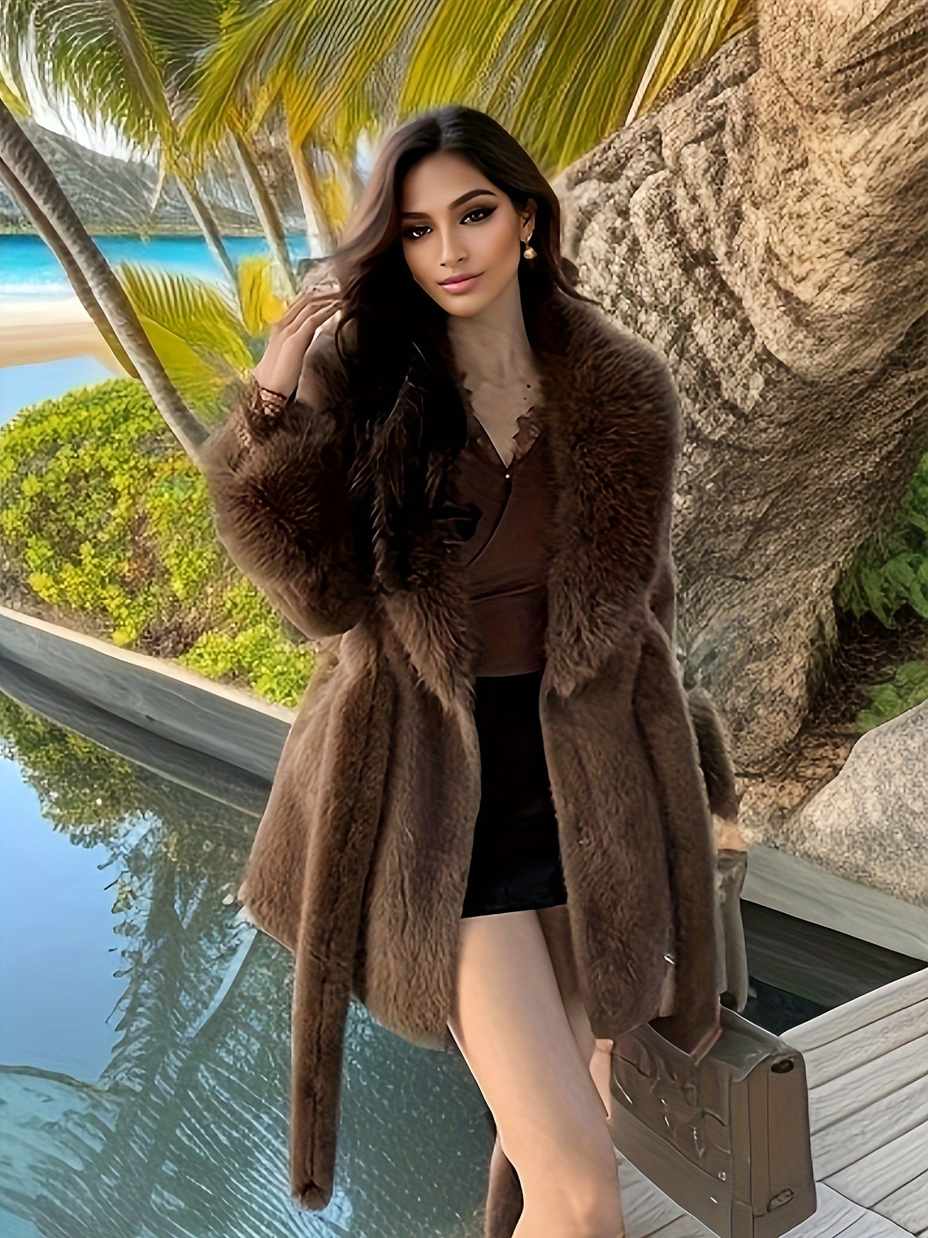 Women's Long Fur Collar Coat