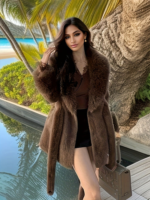 Women's Long Fur Collar Coat