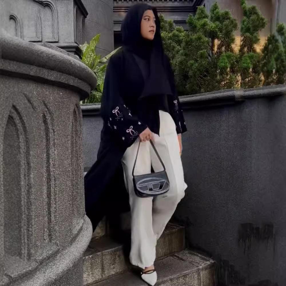 Embroidered and diamond-encrusted long robe