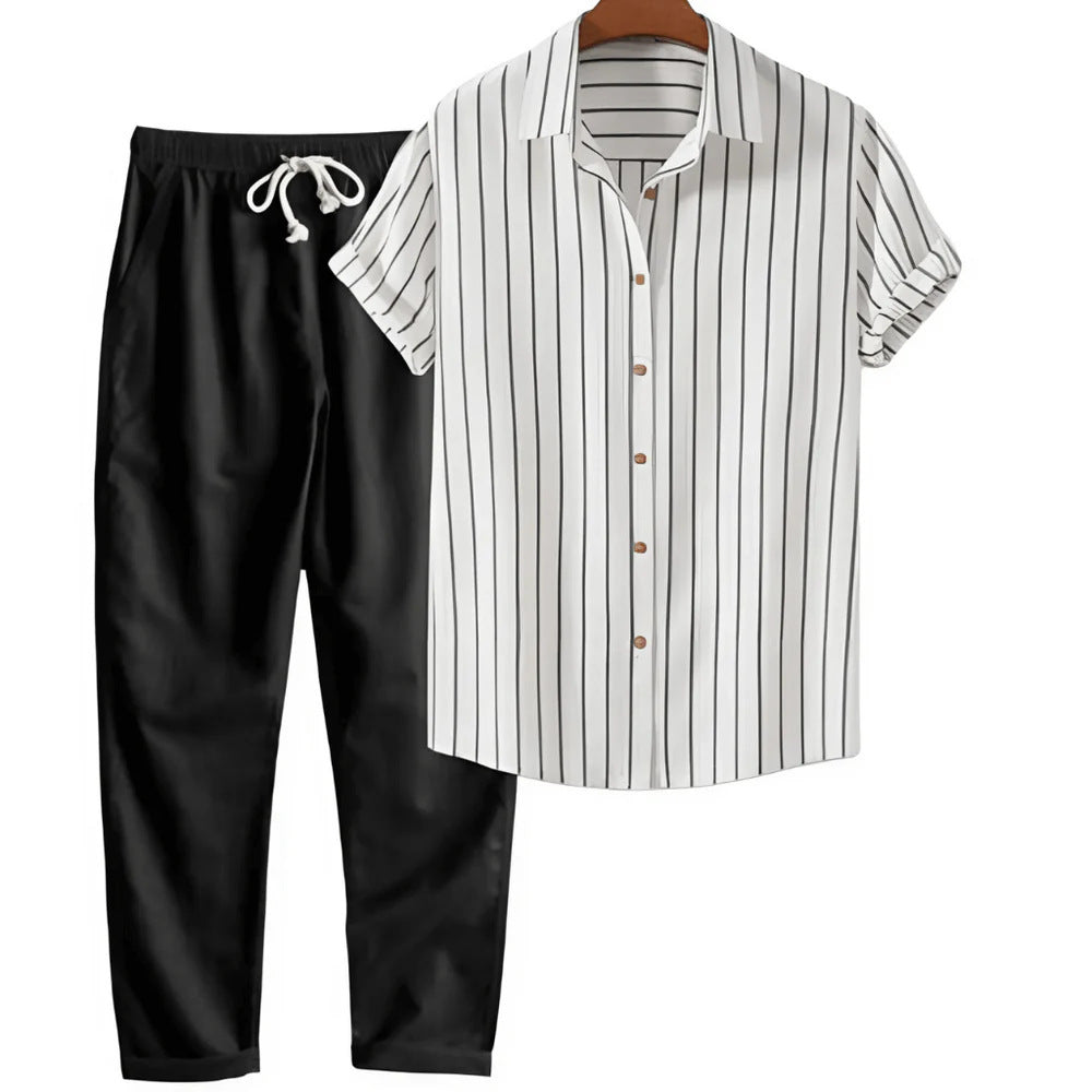 Casual Striped Shirt and Pants Set