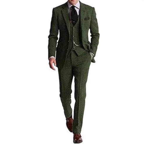 Men's Slim-Fit Herringbone Three-Piece Suit