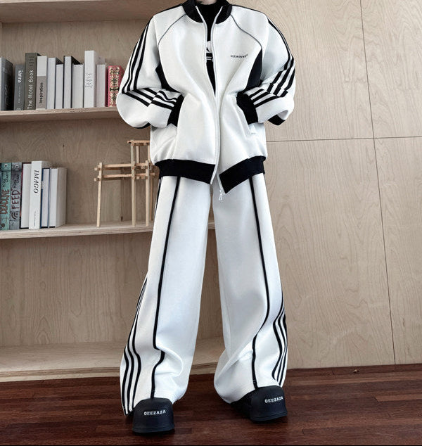 Men's Black and White Color-Block Sports Suit - Two-piece set