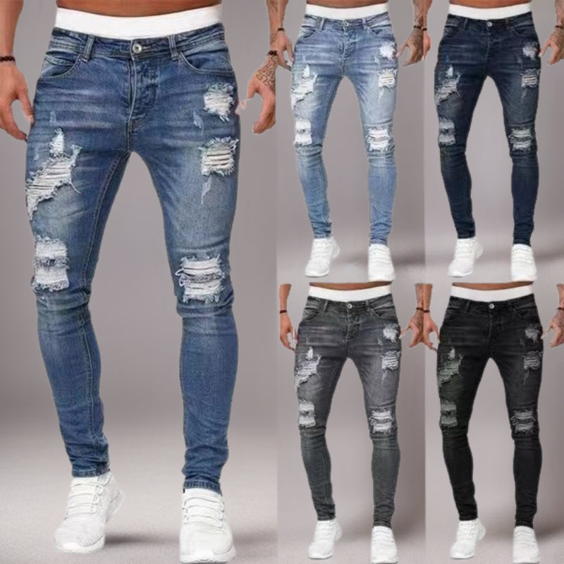 Hole-in-the-side denim ankle jeans