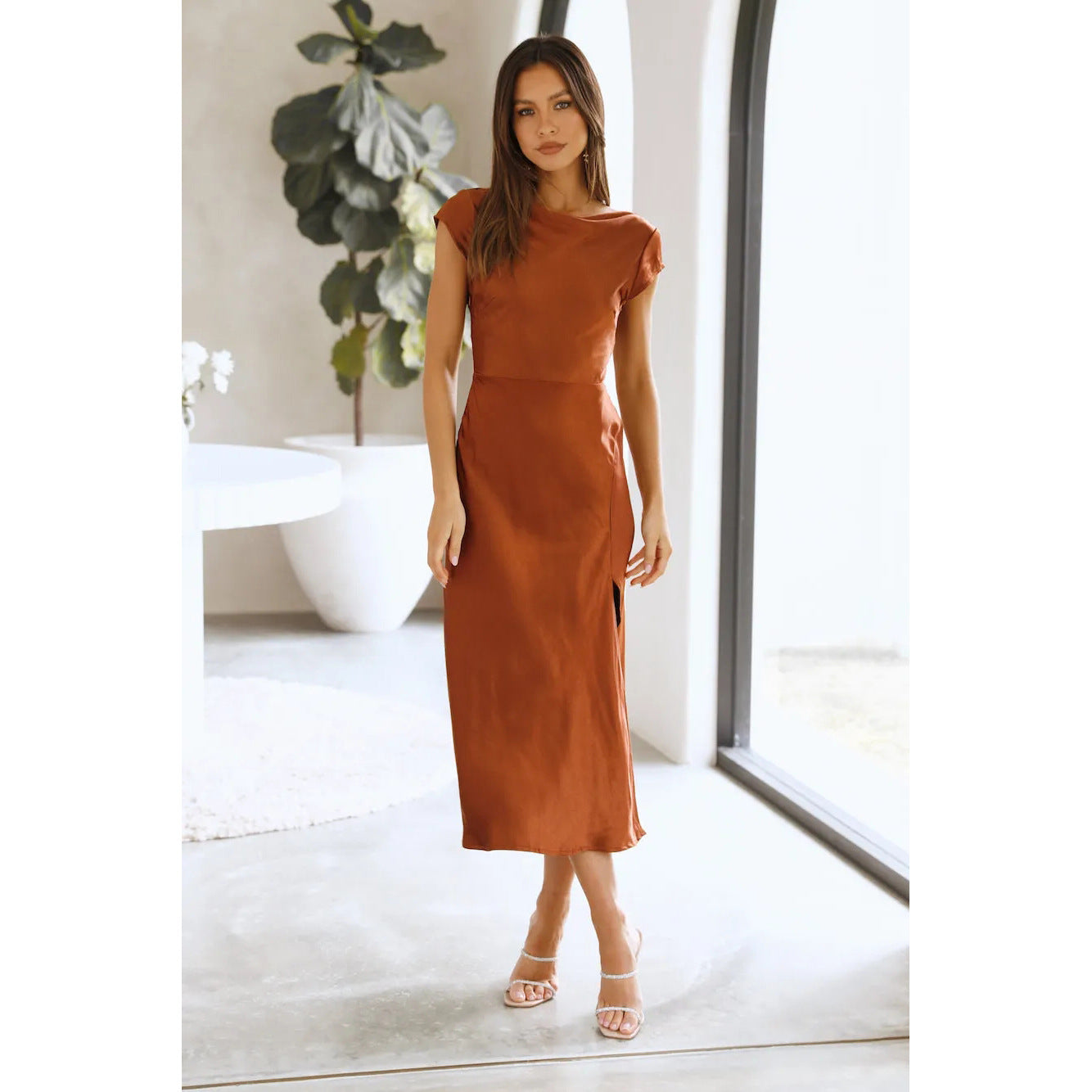 Satin solid-colored dress