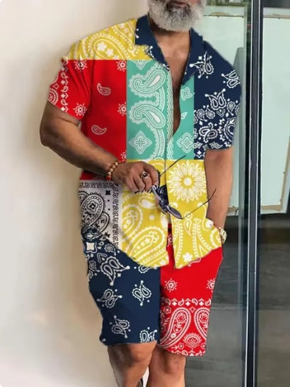 Men's Casual Short-Sleeved Shirt and Shorts Set
