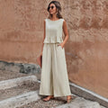 Sleeveless pleated blouse wide-leg nine-inch pants