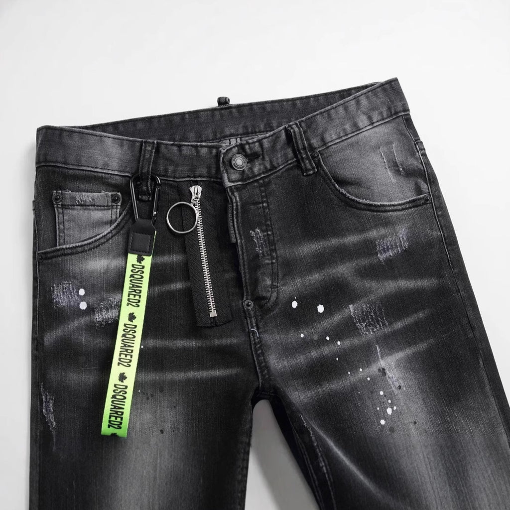 Personality ripped black jeans