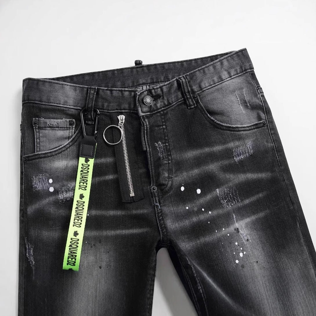 Personality ripped black jeans