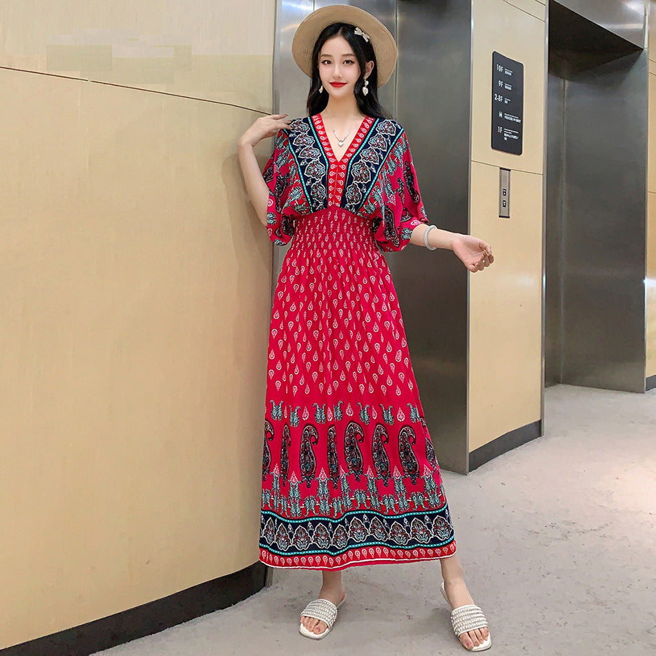 V-neck beach vacation dress