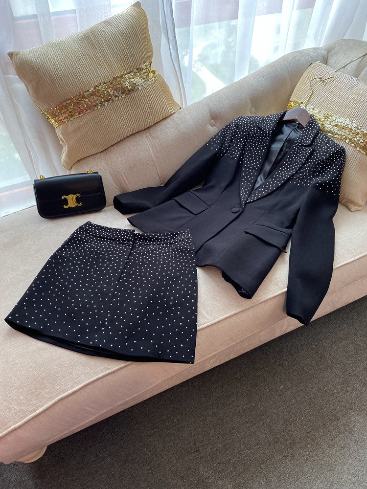 Rhinestone Embellished Womens Suit Set - Jacket and Skirt Set